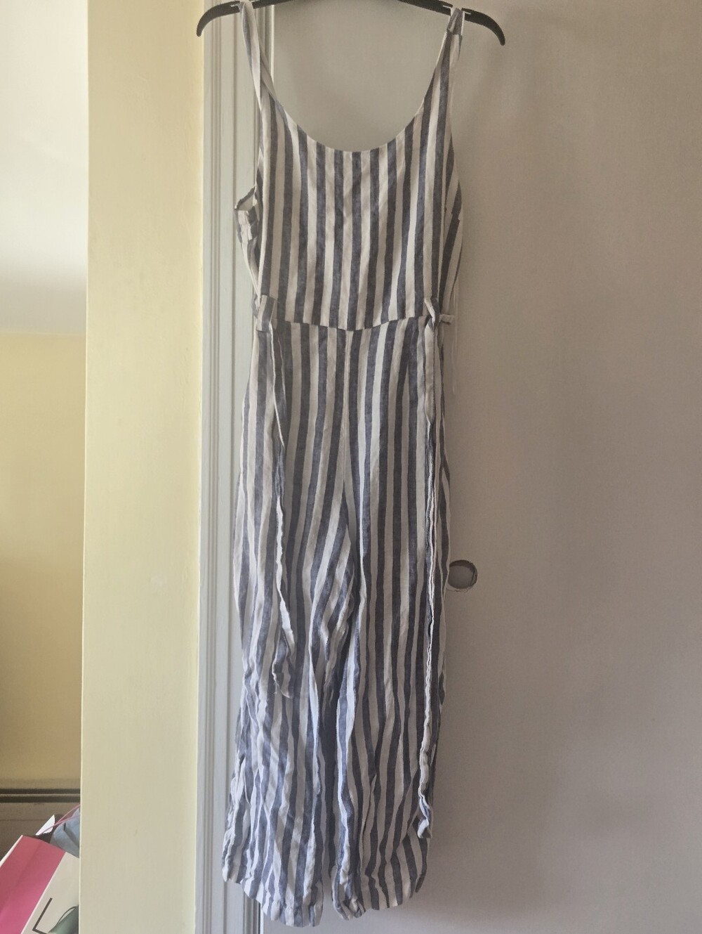 Rachel ZOE Striped Blue and White Sleeveless Maxi Jumpsuit.